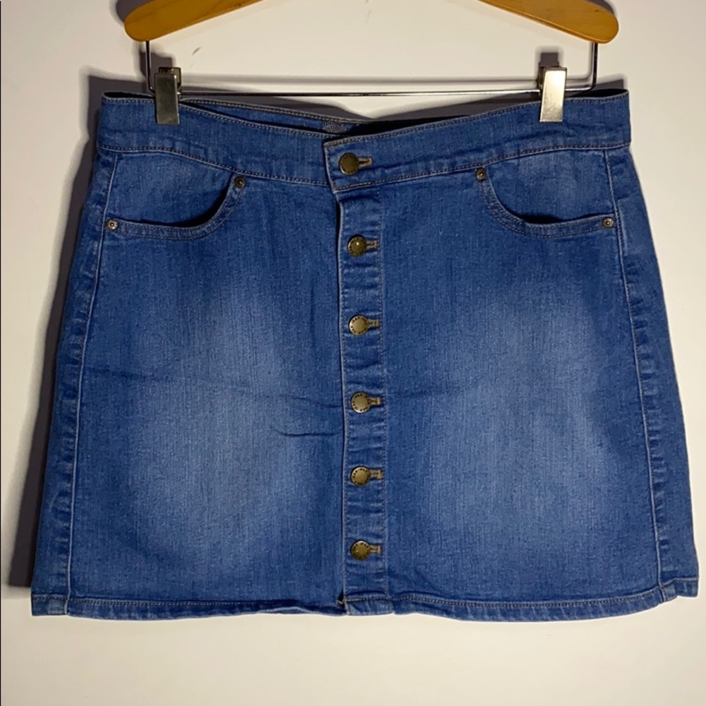 wax jean a-line button down denim skirt dark wash